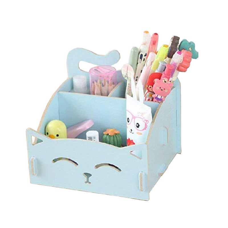 Artkingdome DIY Artwork Cat Folding Collection Pen Pencil Holder Cosmetic Organizer Desk Storage Sorter Blue - Image 1